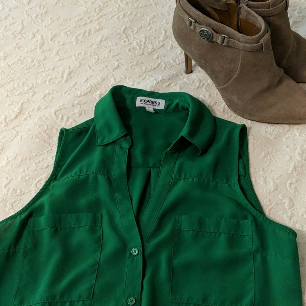 Express Portofino Sleeveless, M, Green Tank Top Blouse